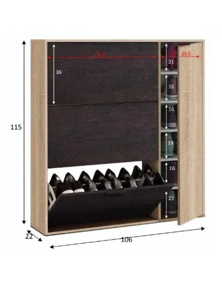Marcos Oak Effect And Oxido Dark Brown Shoe Cabinet with 4 Doors, 3232 - pic 115270 | FastDaddyshop