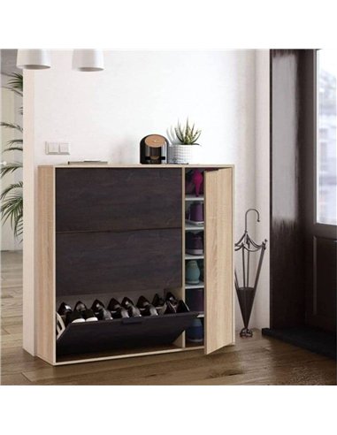Marcos Oak Effect And Oxido Dark Brown Shoe Cabinet with 4 Doors, 3232