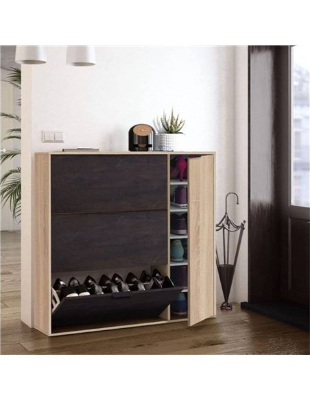 Marcos Oak Effect And Oxido Dark Brown Shoe Cabinet with 4 Doors, 3232 - pic 115273 | FastDaddyshop