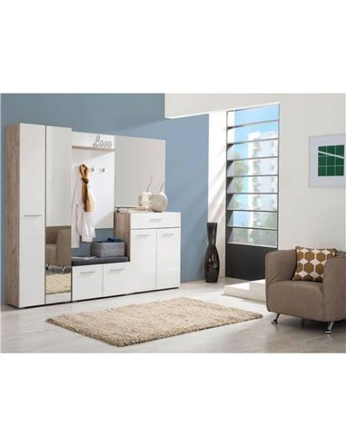 Myra White Gloss And Oak Effect Mirrored Narrow Wardrobe, 3266