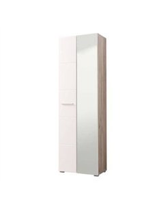 Myra White Gloss And Oak Effect Mirrored Narrow Wardrobe, 3266