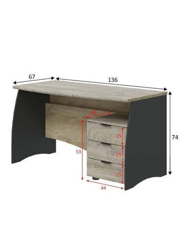 Oris Oak and Grey Large Desk With Drawers, 3121