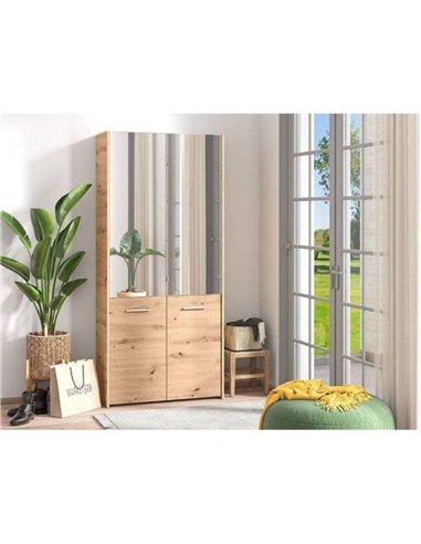 Osaka Oak Effect Mirrored Door 50 Pair Large Shoe Cabinet Cupboard, 3267