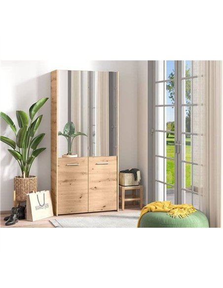Osaka Oak Effect Mirrored Door 50 Pair Large Shoe Cabinet Cupboard, 3267 - pic 115357 | FastDaddyshop