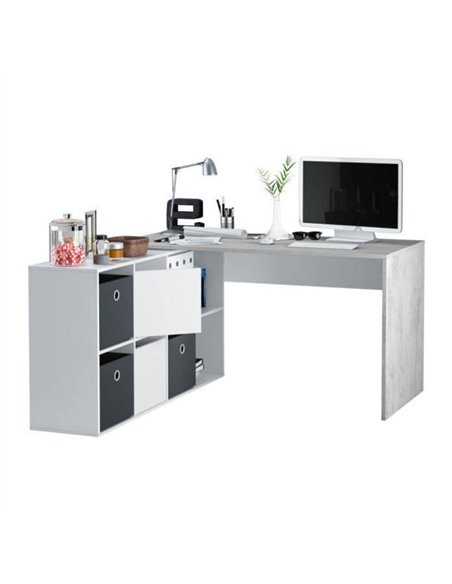 Pellegrini White and Concrete Grey Large Left or Right FlexiCorner Office Desk, 3029 - pic 115375 | FastDaddyshop