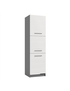 Pedro White High Gloss And Grey 60cm Tall Kitchen Larder Unit Pantry Cupboard, 3270