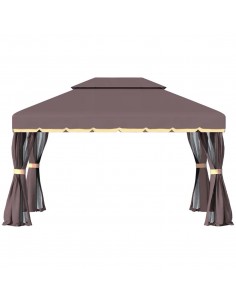 Outsunny 3x4m Aluminium Alloy Gazebo Marquee Canopy Pavilion with Nets and Sidewalls, Coffee