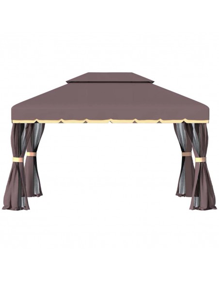 Outsunny 3x4m Aluminium Alloy Gazebo Marquee Canopy Pavilion with Nets and Sidewalls, Coffee - pic 11540 | FastDaddyshop