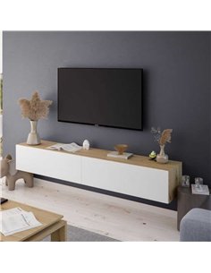 Reyes Nordic Oak Effect And White Wall Mounted Floating Wide Large TV Unit, 3255 2
