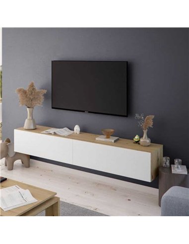 Reyes Nordic Oak Effect And White Wall Mounted Floating Wide Large TV Unit, 3255