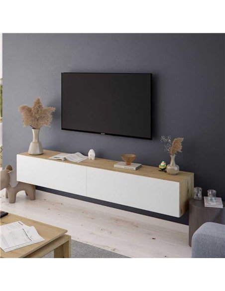 Reyes Nordic Oak Effect And White Wall Mounted Floating Wide Large TV Unit, 3255 - pic 115401 | FastDaddyshop