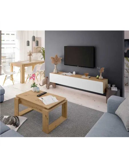 Reyes Nordic Oak Effect And White Wall Mounted Floating Wide Large TV Unit, 3255 - pic 115402 | FastDaddyshop