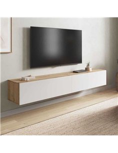Reyes Nordic Oak Effect And White Wall Mounted Floating Wide Large TV Unit, 3255