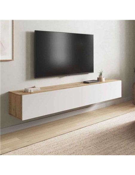 Reyes Nordic Oak Effect And White Wall Mounted Floating Wide Large TV Unit, 3255 - pic 115405 | FastDaddyshop
