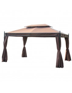 Outsunny 3x4m Garden Metal Gazebo Marquee Patio with Sidewalls, Coffee