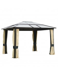 Outsunny 3.6x3m Hardtop Gazebo Canopy with Polycarbonate Roof and Aluminium Frame, Brown