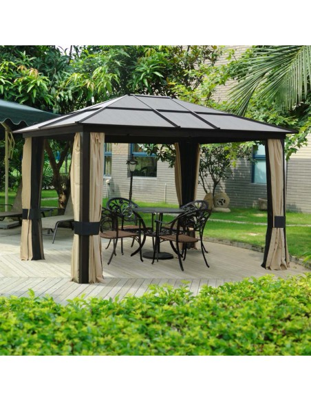 Outsunny 3.6x3m Hardtop Gazebo Canopy with Polycarbonate Roof and Aluminium Frame, Brown - pic 11545 | FastDaddyshop