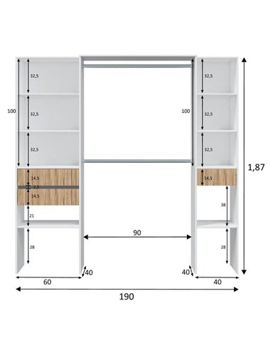 Salvador Natural Oak Effect and White Open Door Wardrobe With Shelves And Rail, 3219