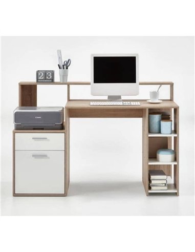 Sansa White and Oak Desk with Hutch, 3080