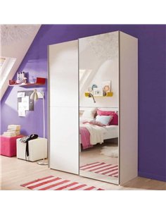 Seiko White & Mirrored Small Sliding Door Wardrobe 120cm, 3099