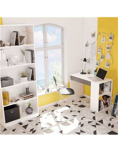 Sesko Grey and White Desk with Drawer and Shelves, 3131