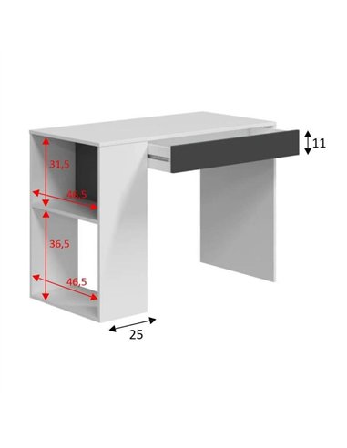 Sesko Grey and White Desk with Drawer and Shelves, 3131