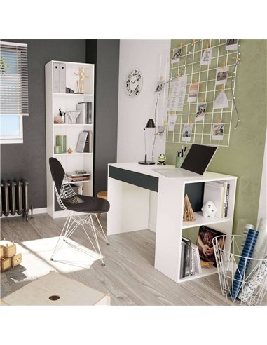 Sesko Grey and White Desk with Drawer and Shelves, 3131