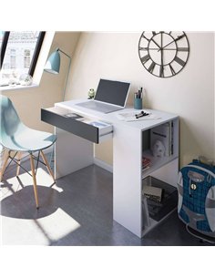 Sesko Grey and White Desk with Drawer and Shelves, 3131
