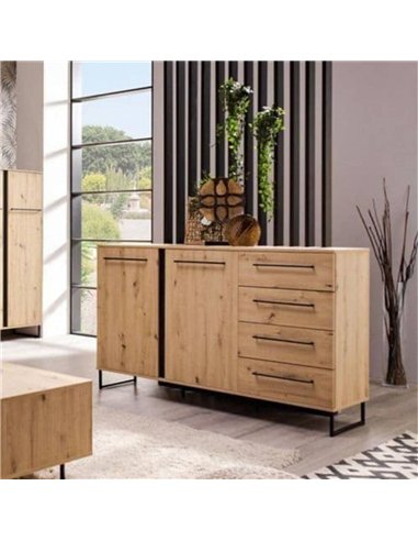 Sorrento Oak Effect 2 Door 4 Drawer Sideboard, 3427