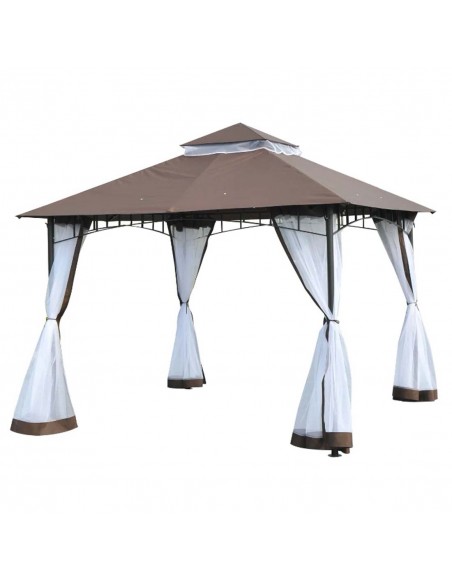 Outsunny 3x3m Patio Metal Gazebo Square Outdoor Canopy Shelter with Mesh, Brown - pic 11550 | FastDaddyshop