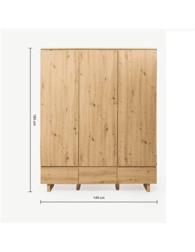 Texas Artisan Oak Effect 3 Door 3 Drawer Triple Wardrobe, 3288