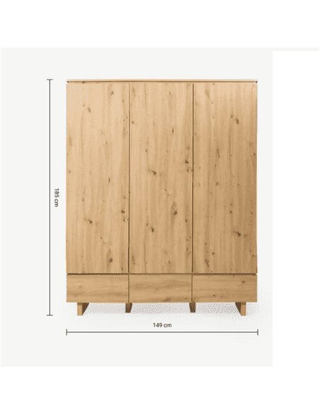 Texas Artisan Oak Effect 3 Door 3 Drawer Triple Wardrobe, 3288 - pic 115531 | FastDaddyshop
