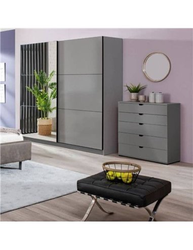 Valentina Grey 220cm Sliding Wardrobe with Mirror, 3046