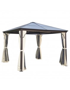 Outsunny 3x3m Hardtop Gazebo Canopy with Polycarbonate Roof and Aluminium Frame, Brown