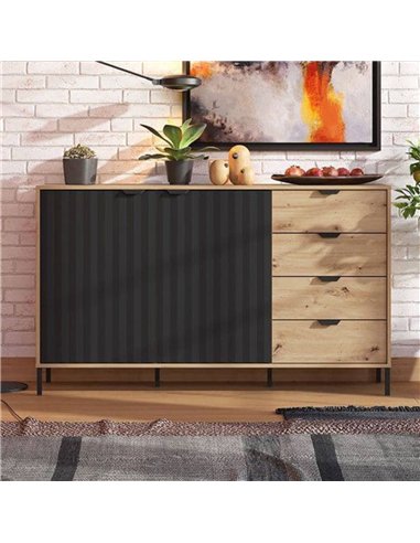 Vilamoura Artisan Oak Effect And Black Sideboard, 3420