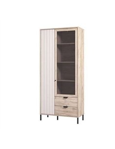 Vivea Grey Oak Effect And Cashmere Slatted 2 Door Display Cabinet, 3438