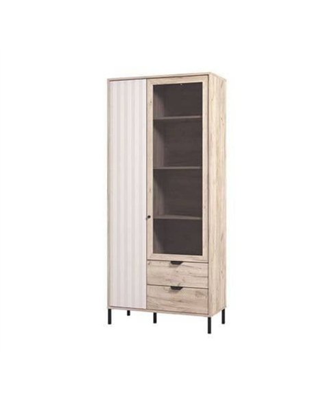 Vivea Grey Oak Effect And Cashmere Slatted 2 Door Display Cabinet, 3438 - pic 115585 | FastDaddyshop