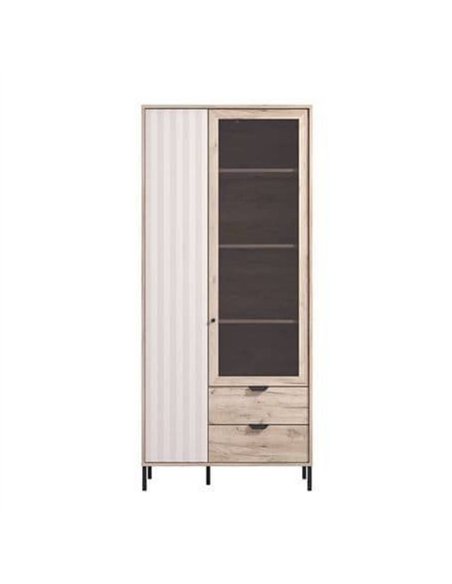 Vivea Grey Oak Effect And Cashmere Slatted 2 Door Display Cabinet, 3438 - pic 115586 | FastDaddyshop