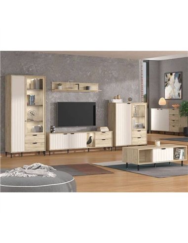 Vivea Grey Oak Effect And Cashmere Slatted 2 Door Display Cabinet, 3438
