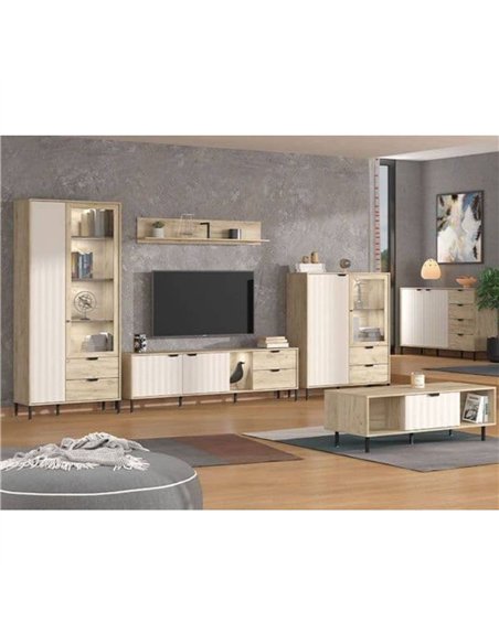 Vivea Grey Oak Effect And Cashmere Slatted 2 Door Display Cabinet, 3438 - pic 115587 | FastDaddyshop