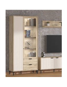 Vivea Grey Oak Effect And Cashmere Slatted 2 Door Display Cabinet, 3438 2