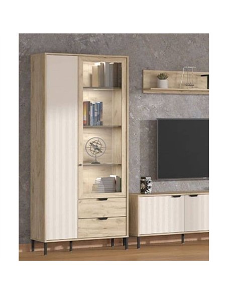 Vivea Grey Oak Effect And Cashmere Slatted 2 Door Display Cabinet, 3438 - pic 115588 | FastDaddyshop
