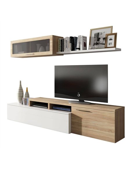 Warrington White Gloss And Oak Effect Reversible L-Shaped TV Unit Cabinet, 3296 - pic 115592 | FastDaddyshop