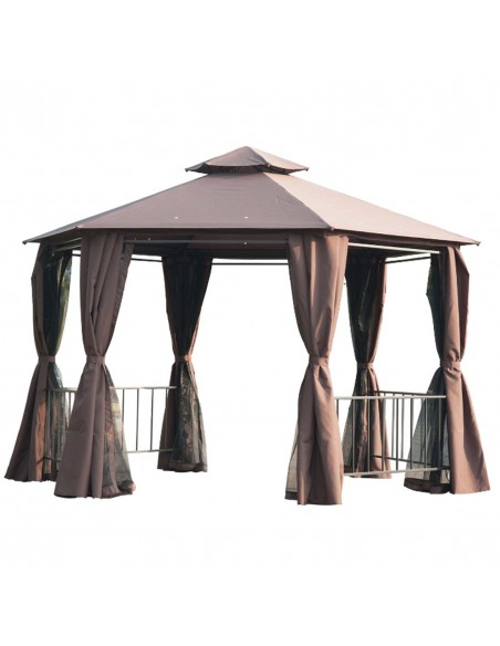 Outsunny Hexagon Gazebo Patio Canopy with 2 Tier Roof & Side Panel, Brown - pic 11564 | FastDaddyshop
