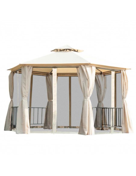 Outsunny Hexagon Gazebo Patio Canopy with 2 Tier Roof & Side Panel, Beige - pic 11565 | FastDaddyshop