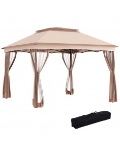Outsunny 3x3m Metal Gazebo with Net Curtain Zipper Door, Khaki