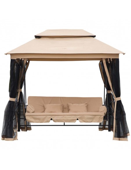 Outsunny 3 Seater Swing Chair 3-in-1 Convertible Hammock Bed, Gazebo, Patio Bench, Beige - pic 11570 | FastDaddyshop