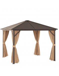 Outsunny 3x3m Garden Hardtop Gazebo with Netting & Curtain, Brown