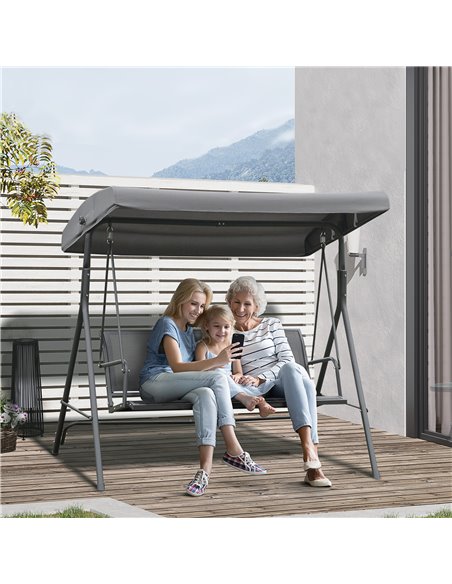 Outsunny 3 Seater Swing Chair Garden Swing Seat Outdoor Hammock w/ Canopy Steel Frame - Grey - pic 11577 | FastDaddyshop
