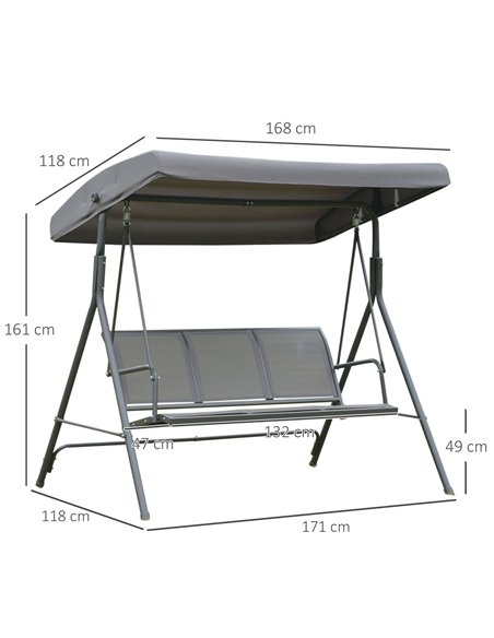 Outsunny 3 Seater Swing Chair Garden Swing Seat Outdoor Hammock w/ Canopy Steel Frame - Grey - pic 11578 | FastDaddyshop